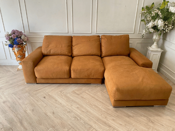 L-shaped corner sofa, seats, genuine leather, brown, STUDIO128 brand