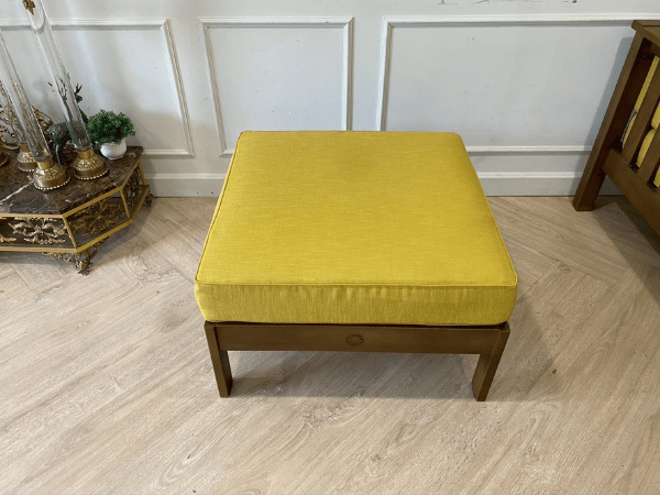 4-seat sofa with stool, wooden frame, fabric cushion, yellow