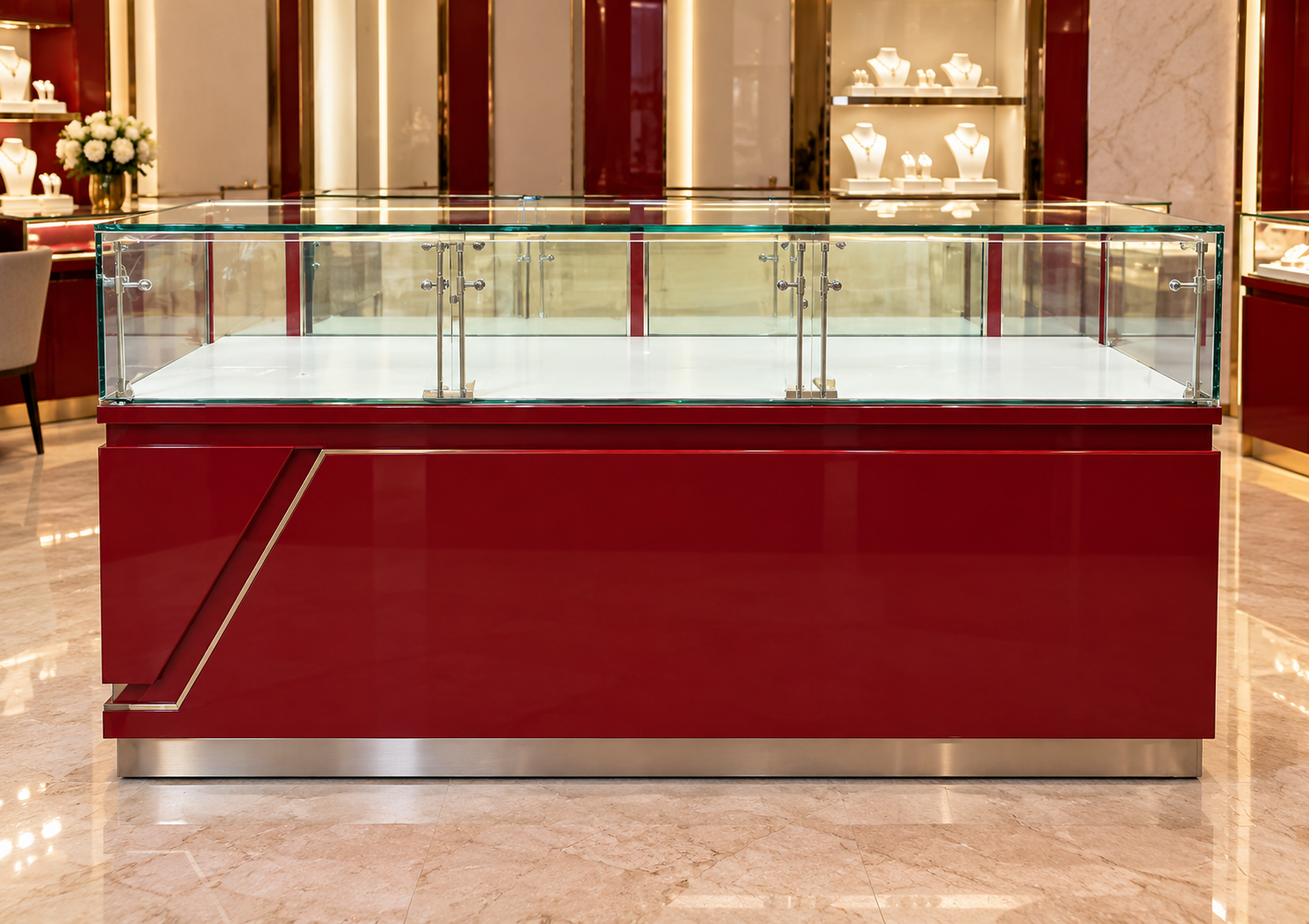 Red Jewelry Display Counter (215 cm)
