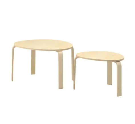 ชุดโต๊ะซ้อนไม้ 2 ตัว รูปทรงสามเหลี่ยม ขาโค้ง ยี่ห้อ IKEA (1)