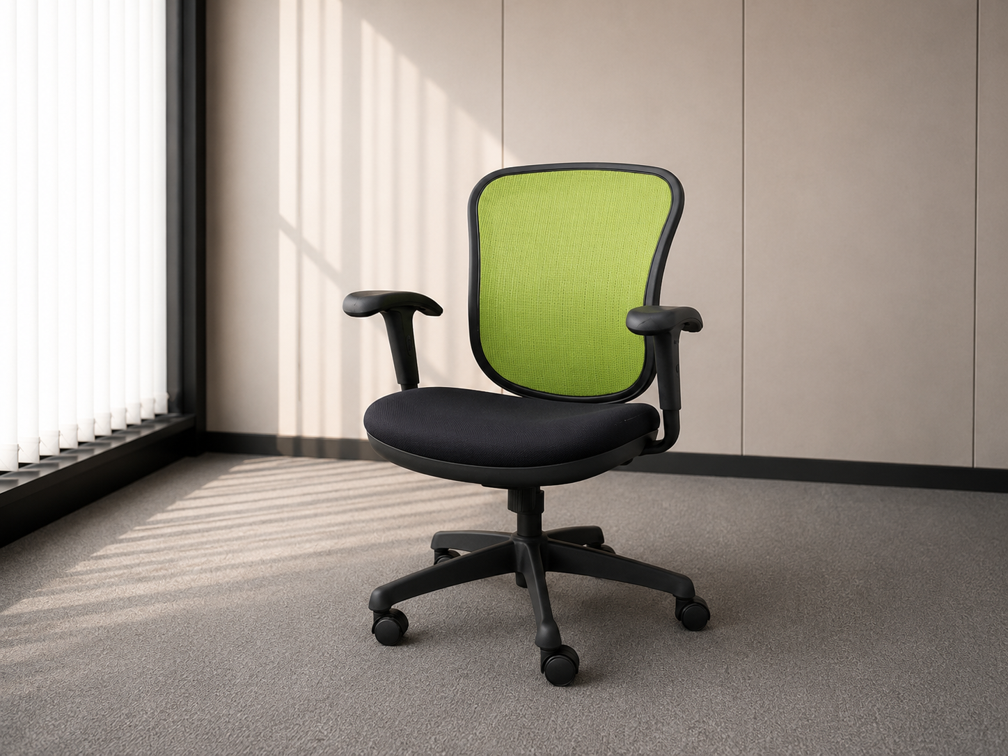 Office chair, fabric cushion, mesh backrest, green_T7GS8UCA68