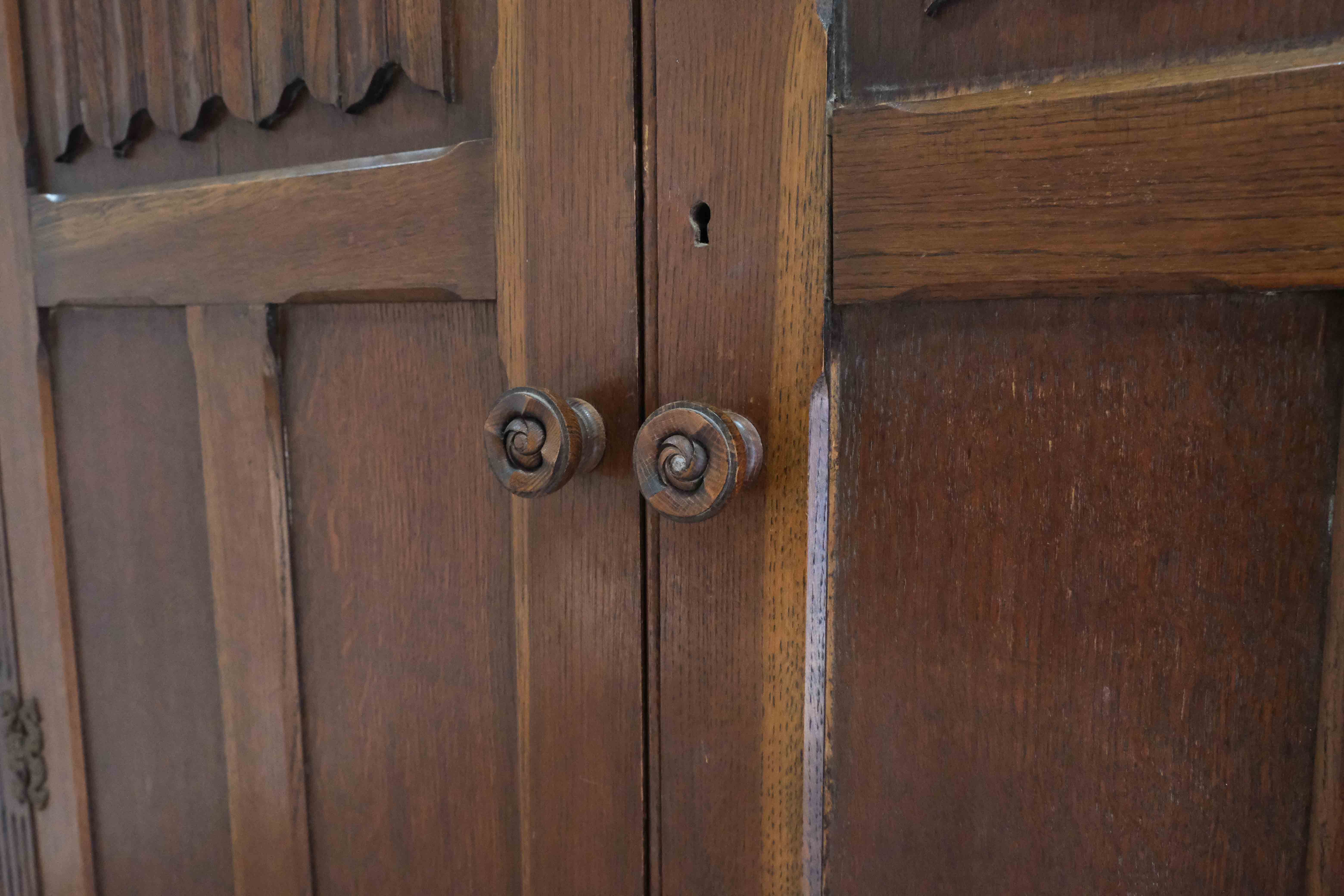 Oak wardrobe with long mirror.