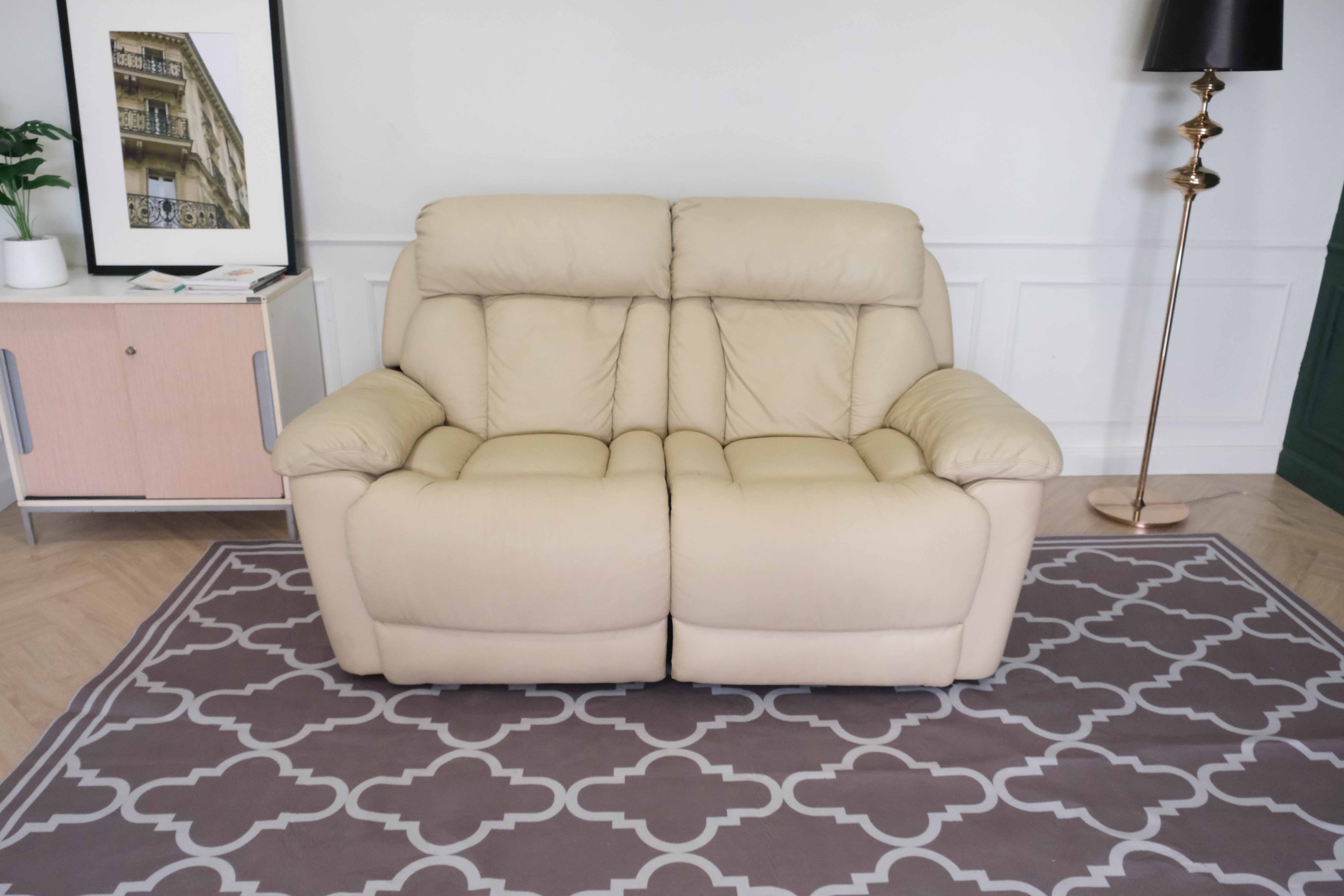 2 seat leather lounge chair cream color reclining chair Recliner sofa