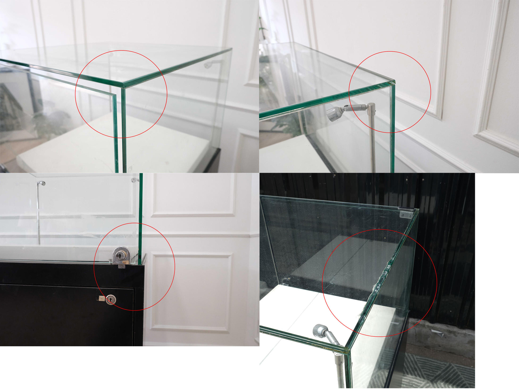 ตู้จิวเวลรี่ ตู้กระจกโชว์สินค้า ทรงสี่เหลี่ยมจตุรัส ฐานไม้สีดำ ขอบสแตนเลส มีตู้เก็บของ (1)