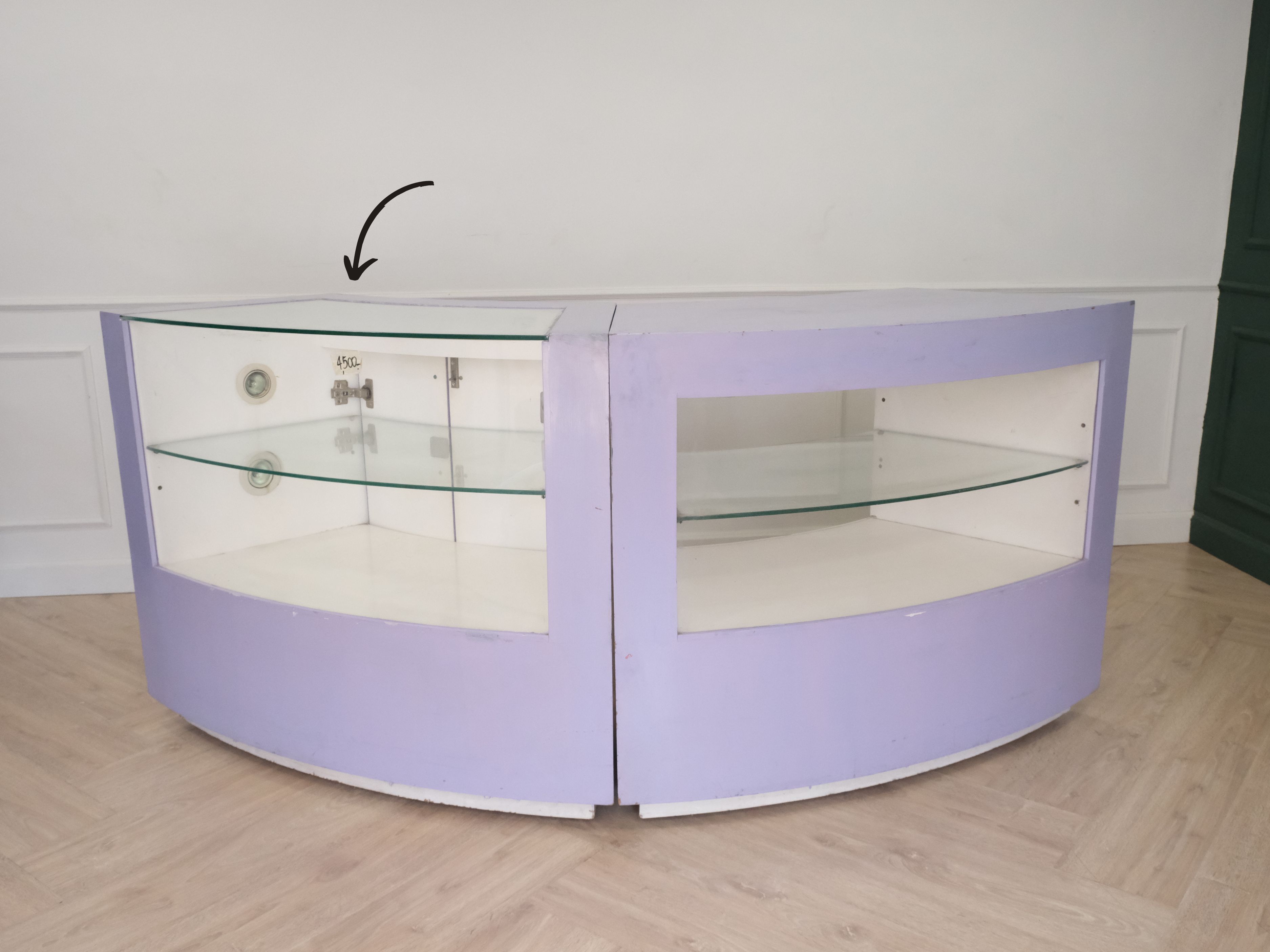 ตู้จิวเวลรี่ ตู้กระจกโชว์สินค้า ทรงโค้ง สีม่วง ตัวเล็ก (มี 1 ใบ)