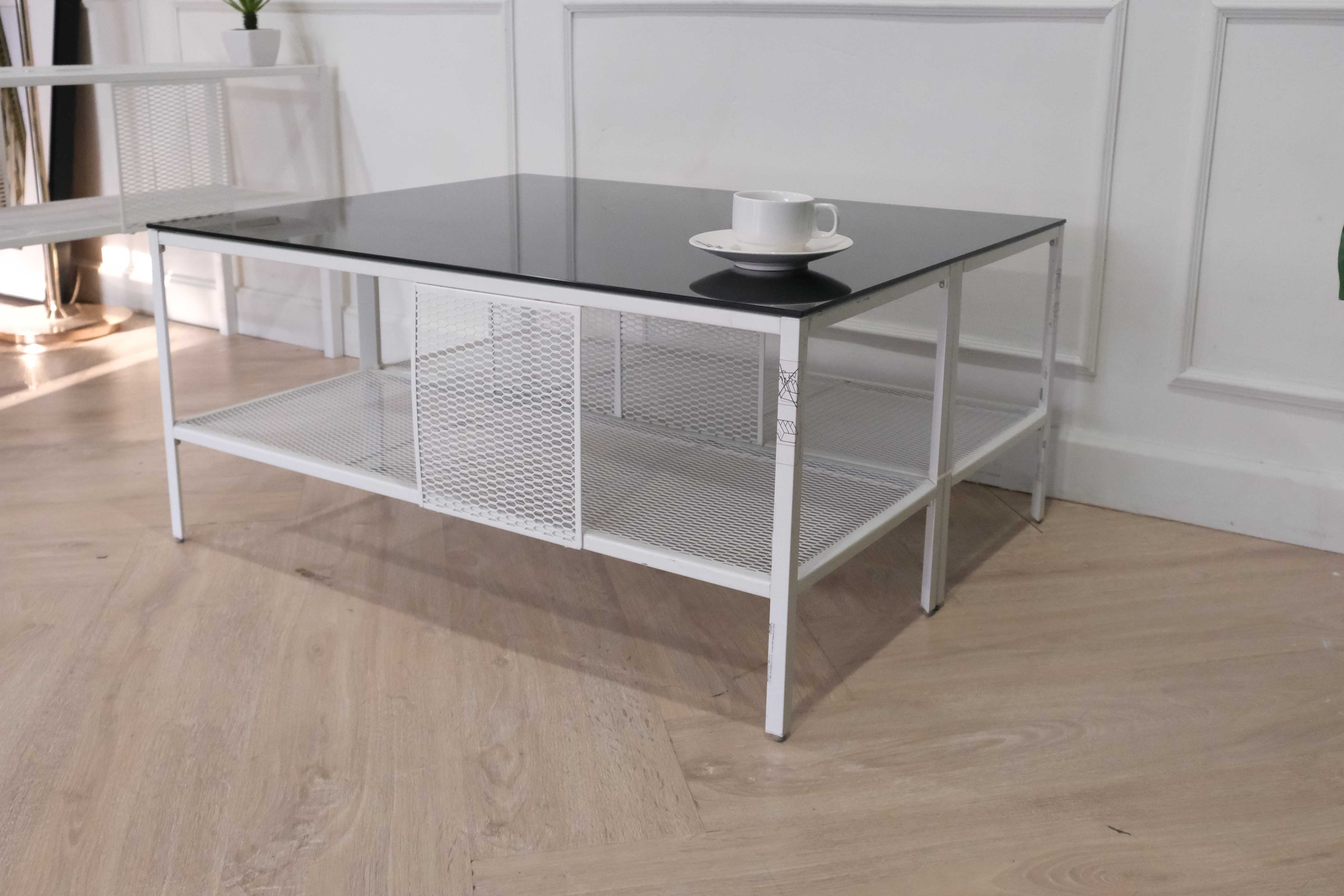 โต๊ะกลางกระจก โต๊ะกลางนั่งพื้น โครงเหล็ก มีชั้นวางของใต้โต๊ะ (1)