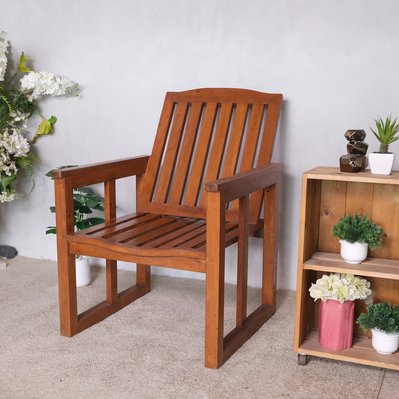 Brown teak armchair, beautiful design.