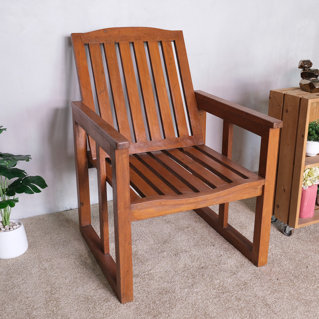 Brown teak armchair, beautiful design.