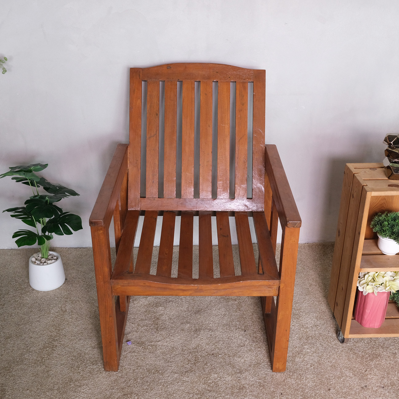 Brown teak armchair, beautiful design.