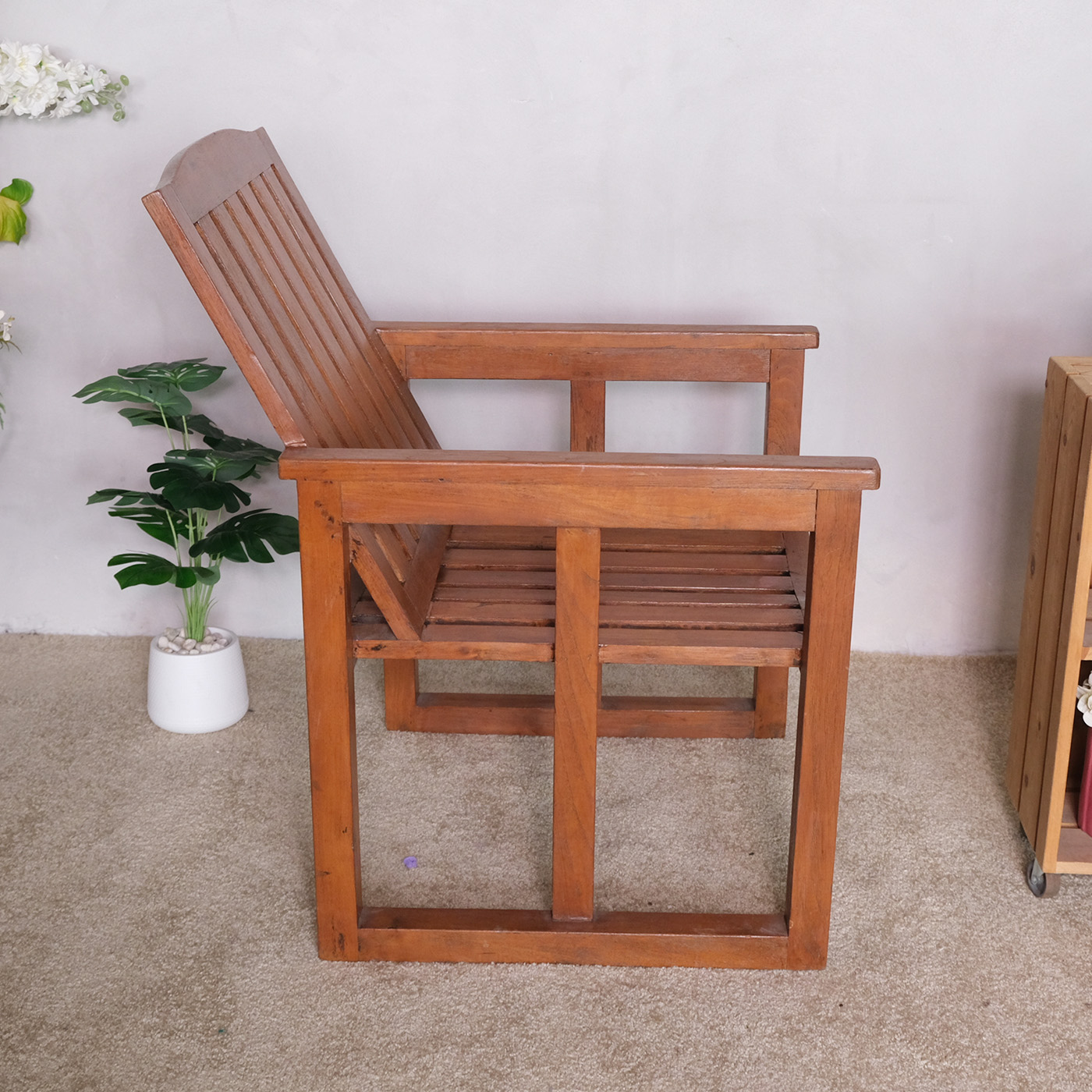 Brown teak armchair, beautiful design.
