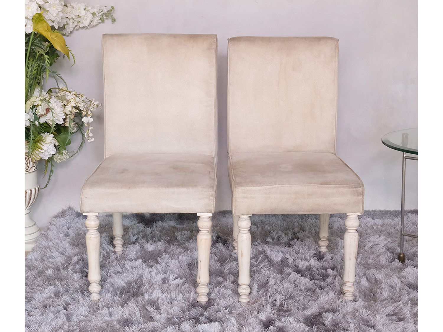 เก้าอี้ไม้ เบาะผ้าสีเบจ ดีไซน์สวยตรงขา (1)