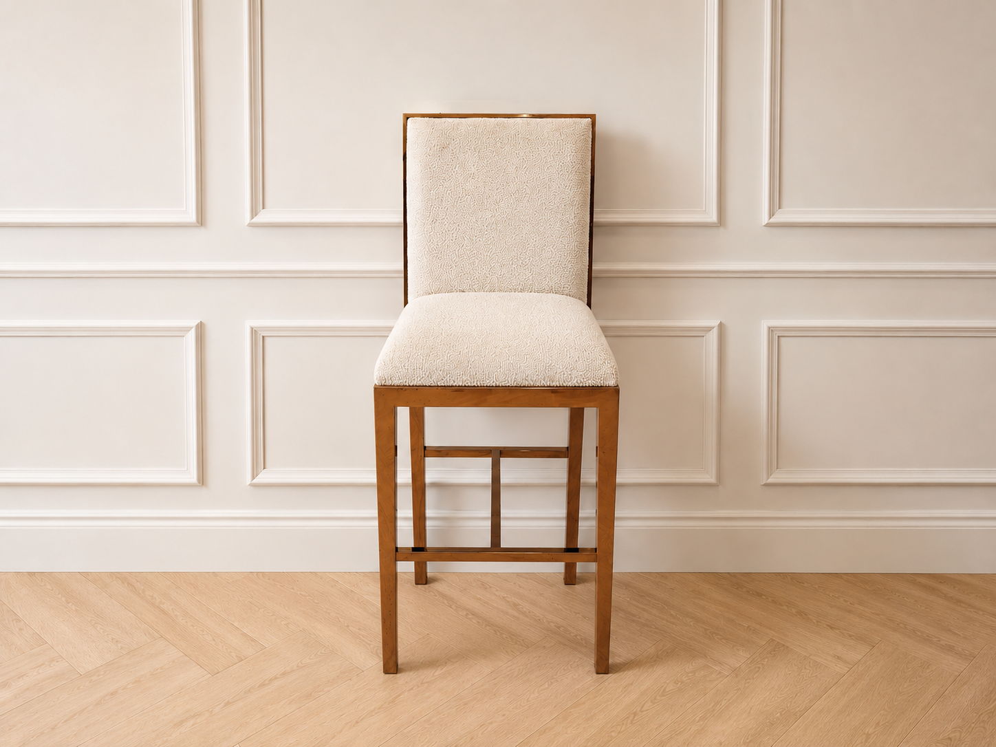 Bar chair, stainless steel legs, PinkGold color. Bar chair, Modern Luxury Style.