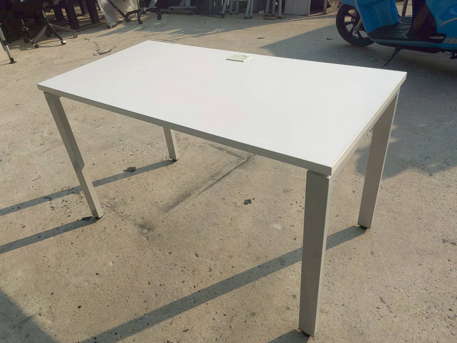 Work desk, white wood top, gray steel legs (2)