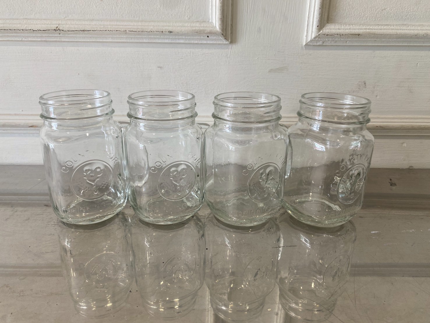 เซ็ตแก้วใส ทรง mason Jar มีหูจับ ลายนูนไก่ตัวผู้ แบรนด์ Libbey (1)