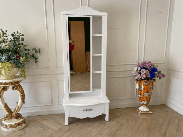 White dressing table with 1 drawer and storage compartment, Koncept brand.