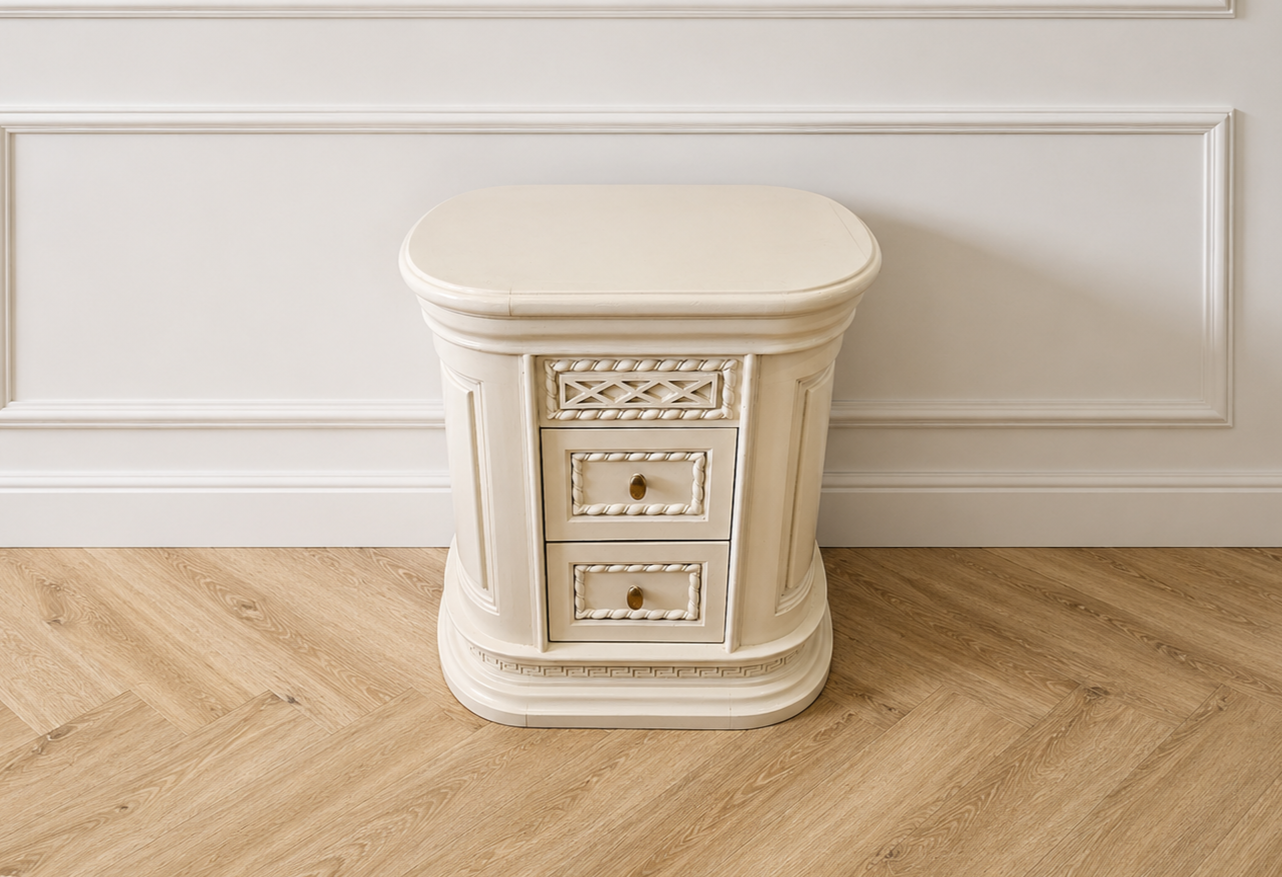 Vintage Louis XV bedside table, white, with 2 drawers.