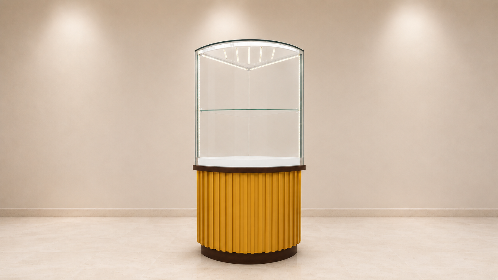 Tall triangular glass display cabinet