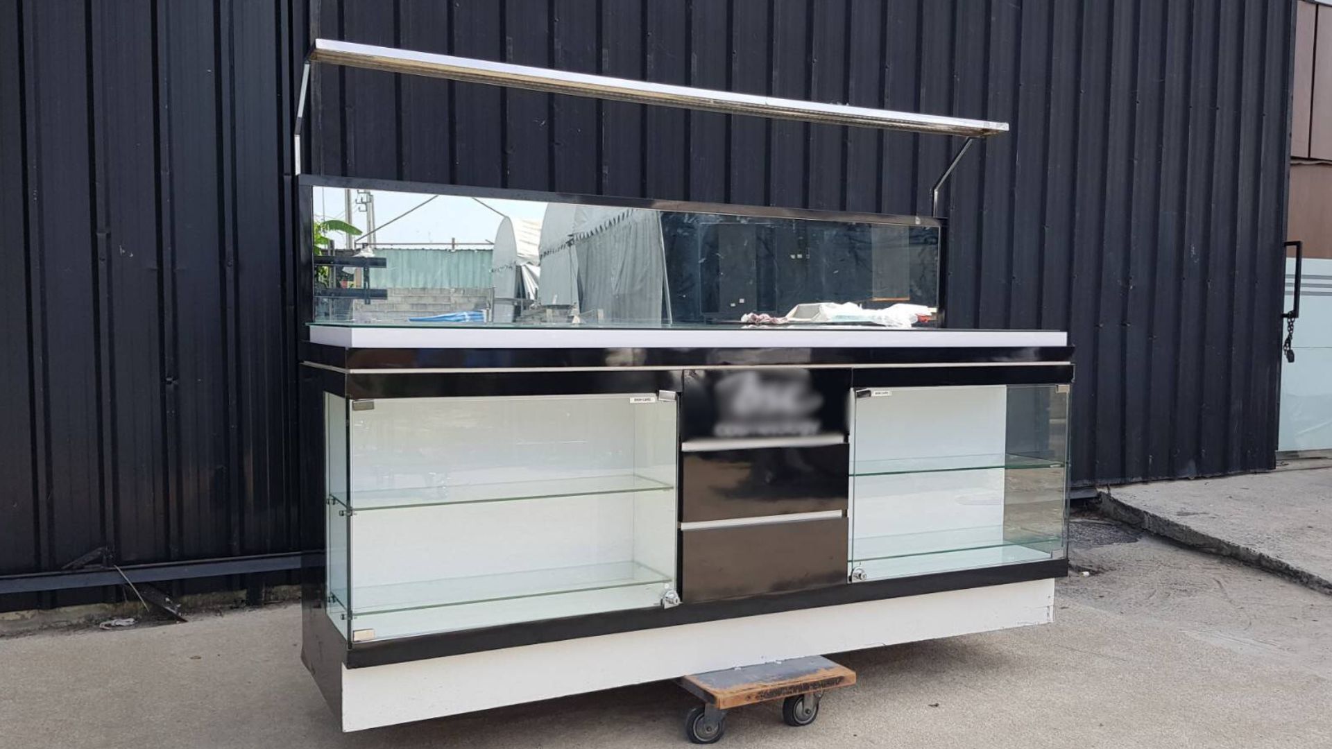 ตู้โชว์ 2 บานเปิดกระจก 5 บานเปิดไม้ สีดำ (1)