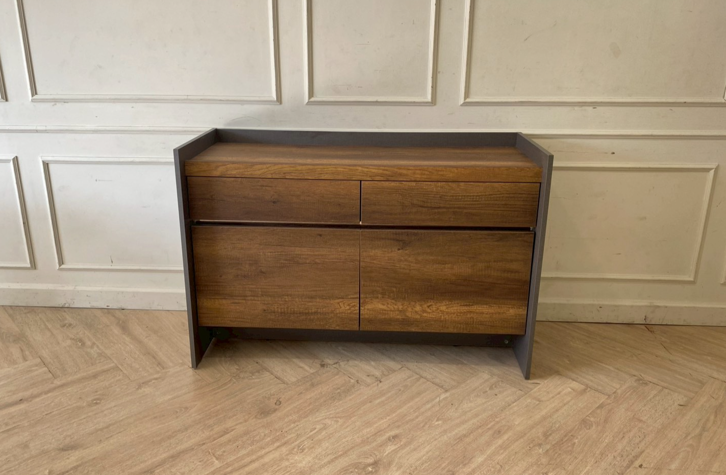 โต๊ะเครื่องแป้งไม้ 4 ลิ้นชัก สีน้ำตาล เทา (1)