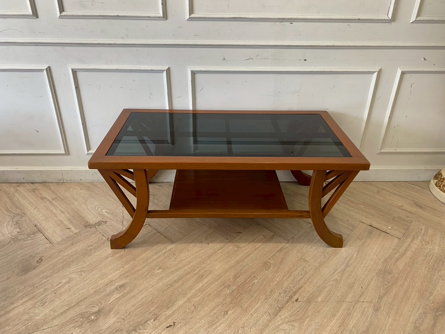 โต๊ะกลางไม้ ขาโค้ง ท็อปกระจก (1)