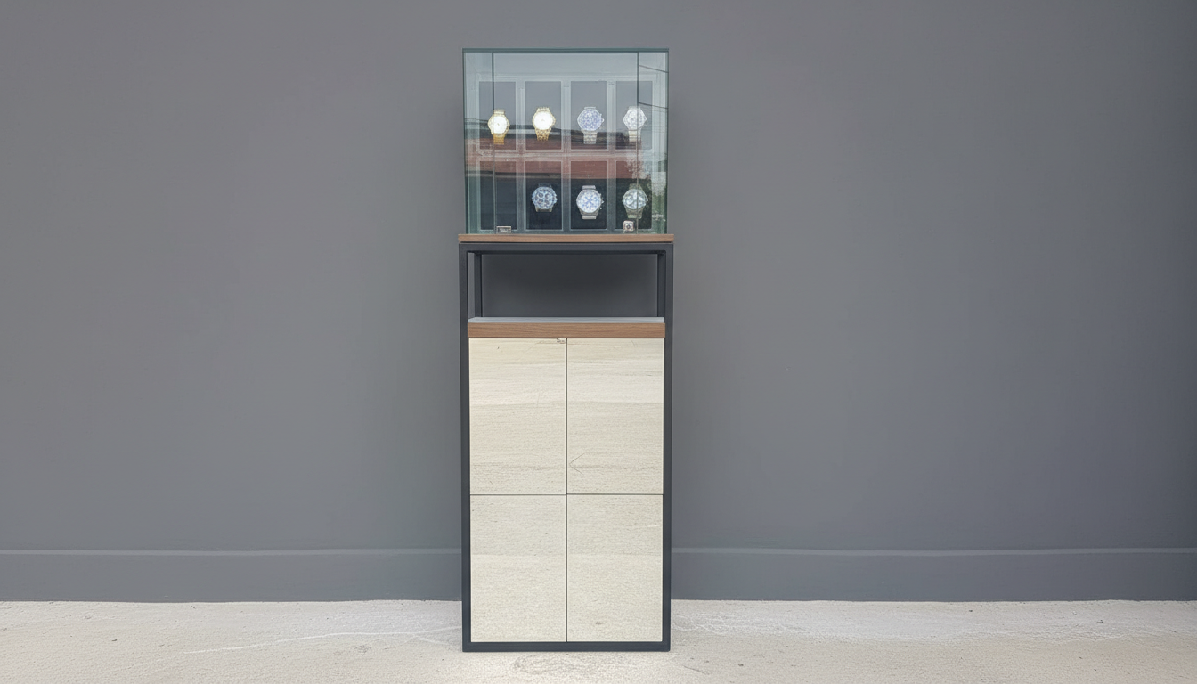 ตู้โชว์ 5 บานเปิดกระจก โครงเหล็ก สีดำ  (1)