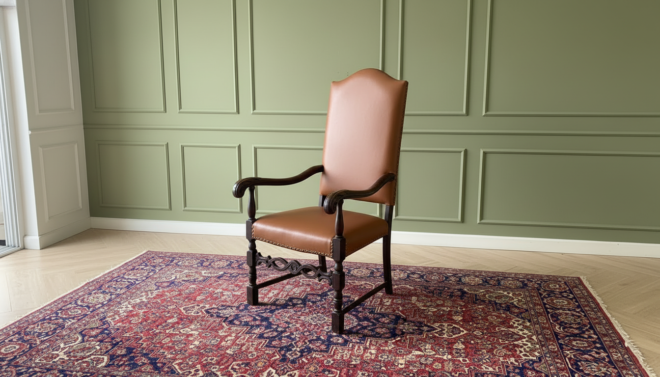 เก้าอี้อาร์มแชร์ เบาะหนัง สีน้ำตาล งานยุโรปมาจากเยอรมนี (1)