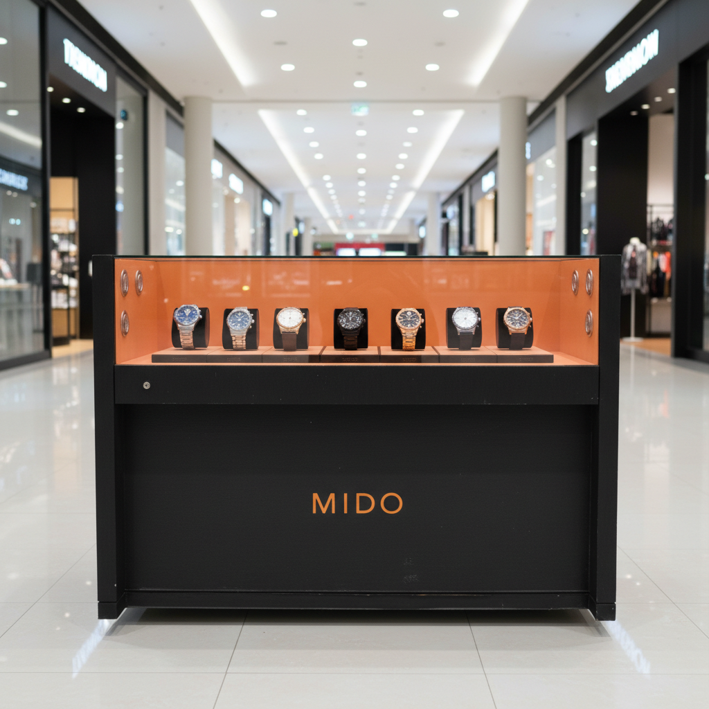 Jewelry display cabinet, glass showcase, glass product display cabinet, wooden frame, black-orange, 2 doors open.