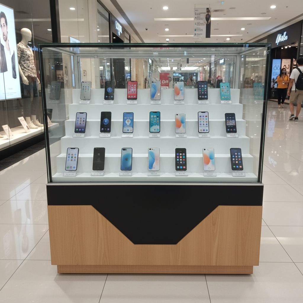 Jewelry cabinet, glass display cabinet, phone display cabinet, sliding glass door, black top wooden frame