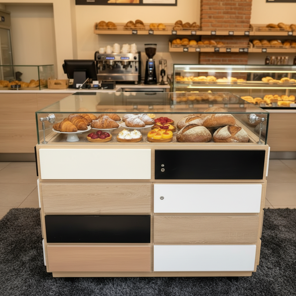 Jewelry cabinet, glass cabinet to display products Bakery glass cabinet Drawer style glass door