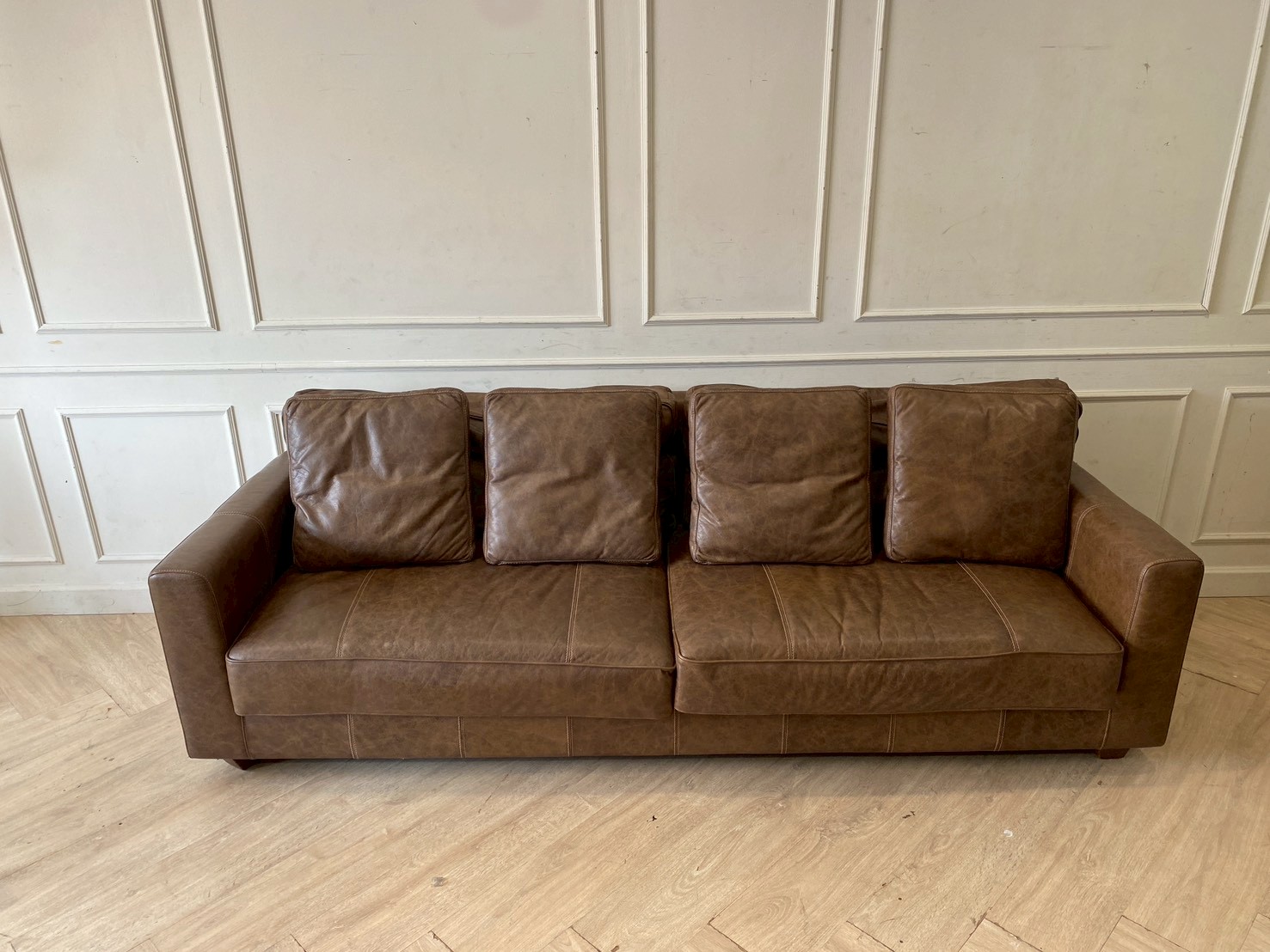 โซฟา 4 เบาะหนังแท้ สีน้ำตาล (1)