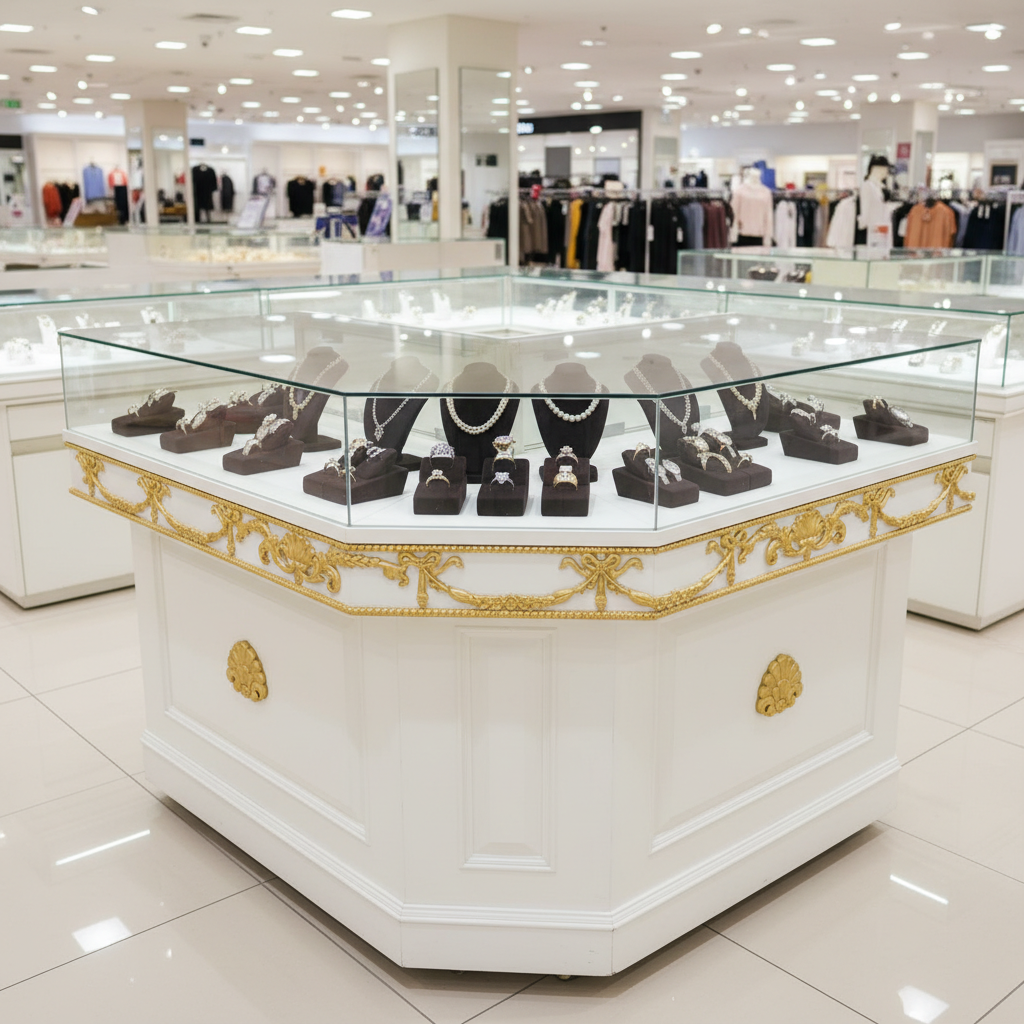 Jewelry cabinet, jewelry cabinet, diamond cabinet, product display cabinet, white cut corner cabinet