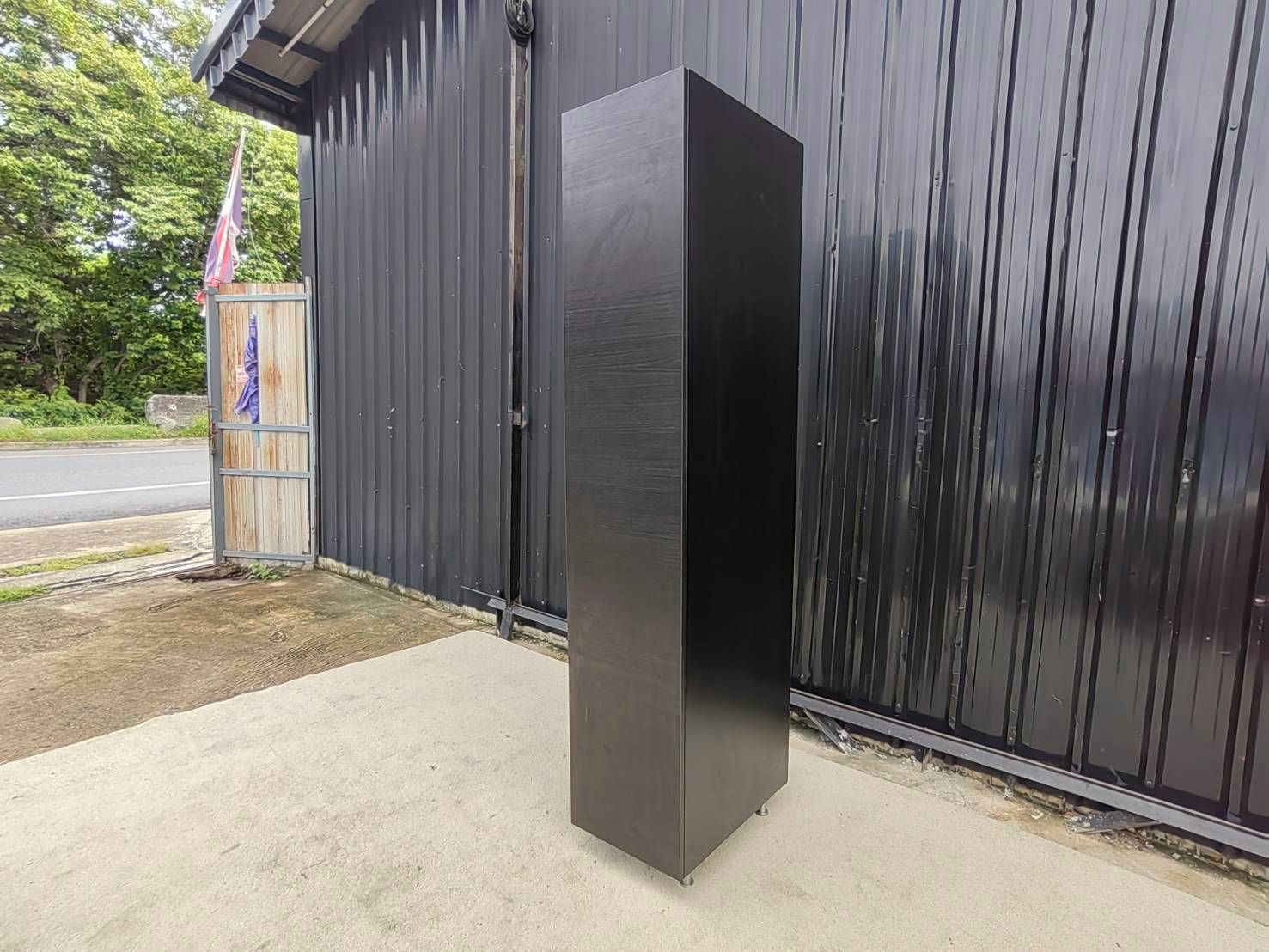 Tall black cabinet with 2 shelves