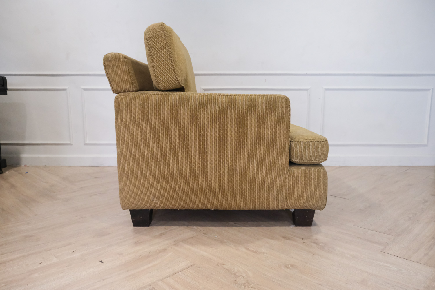 โซฟา 1 ที่นั่ง เบาะผ้าสีเหลืองอมเขียว เก้าอี้อาร์มแชร์ งานเกรดโรงแรม (1)