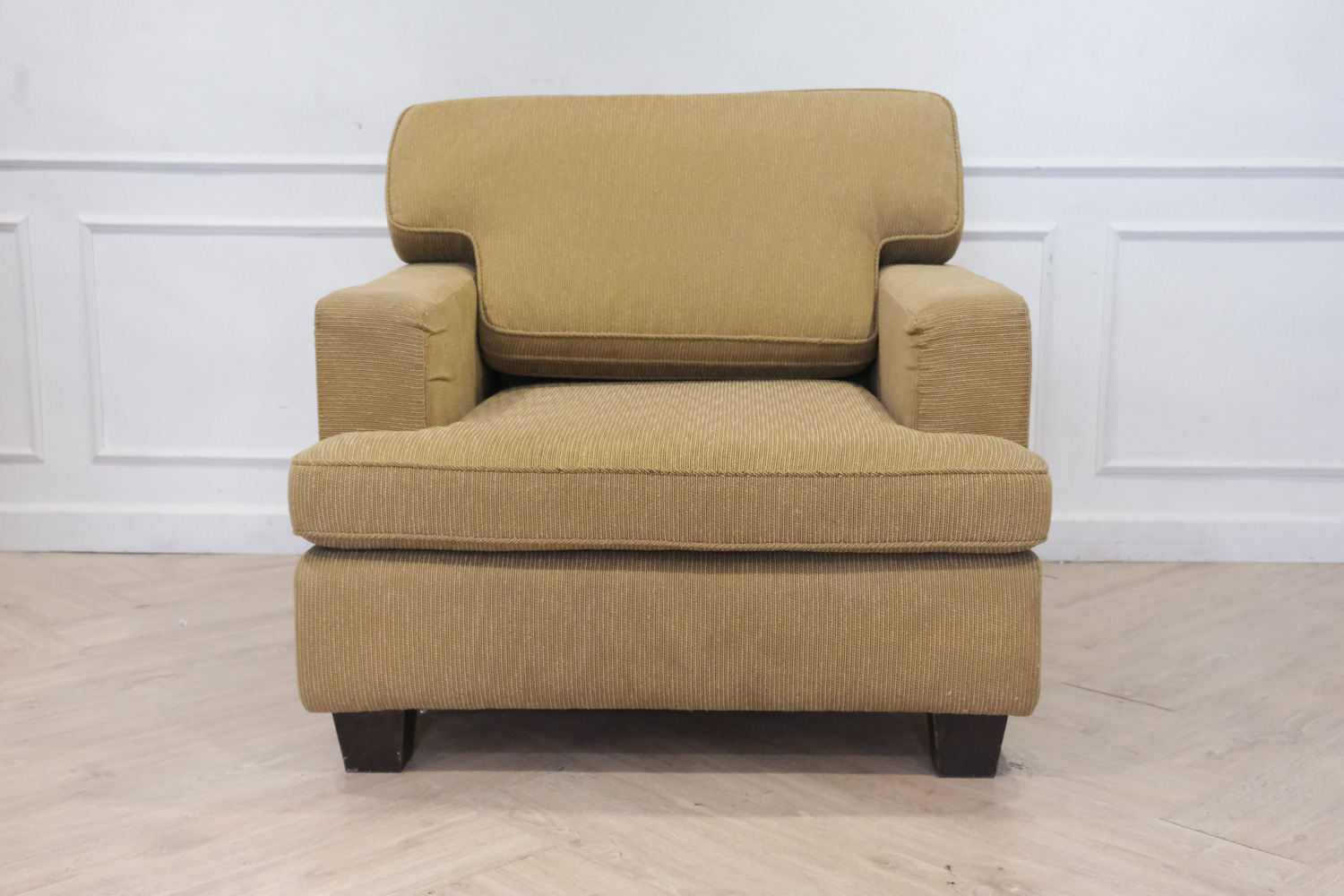 โซฟา 1 ที่นั่ง เบาะผ้าสีเหลืองอมเขียว เก้าอี้อาร์มแชร์ งานเกรดโรงแรม (1)