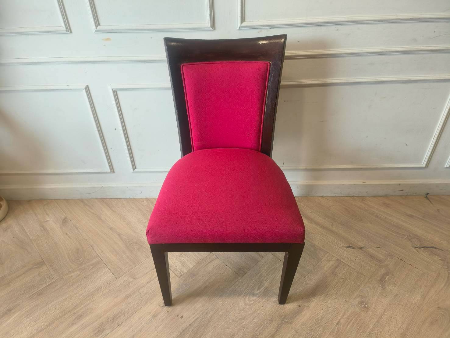 Wooden Dining Chair with Red Upholstered Seat and Backrest, Elegant Frame