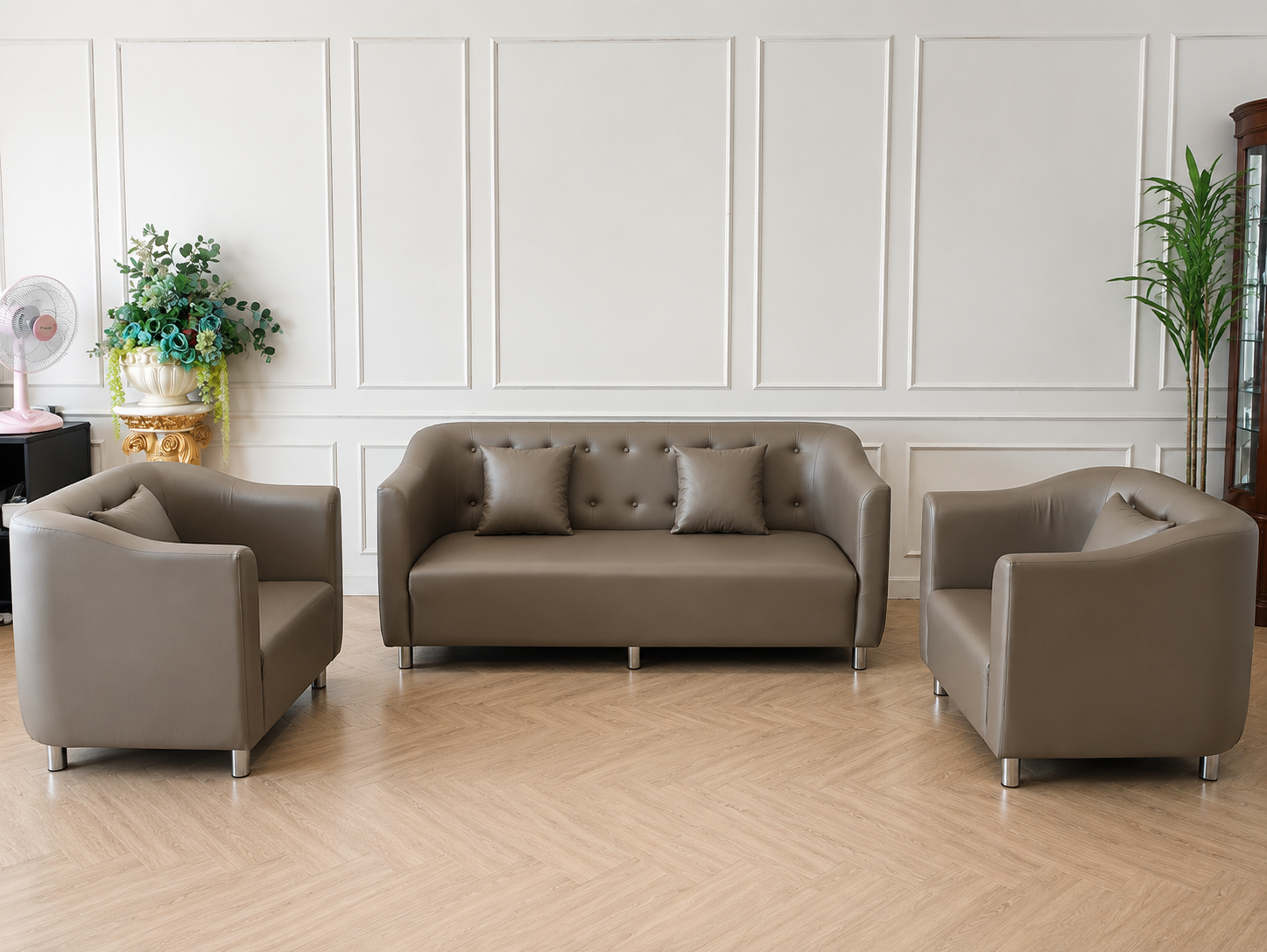 Cozy Modern 1+2+1 Leather Sofa Set – Taupe
