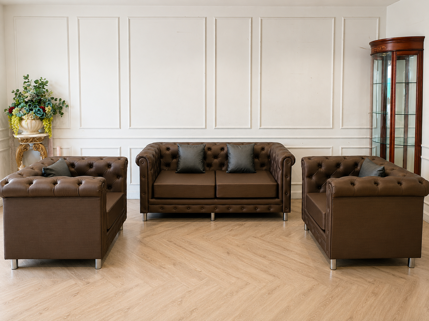 Brown Chesterfield Leather Sofa Set (1+2+1)