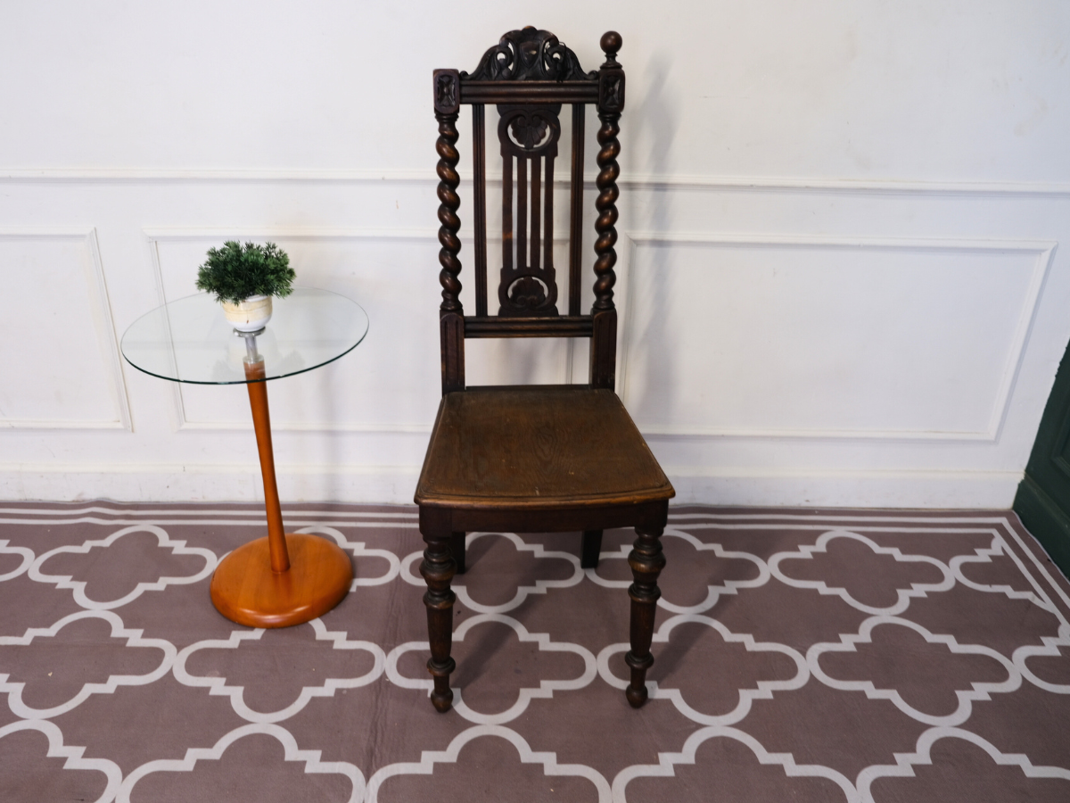 Dining chair, walnut color, European workmanship, sourced from Germany.