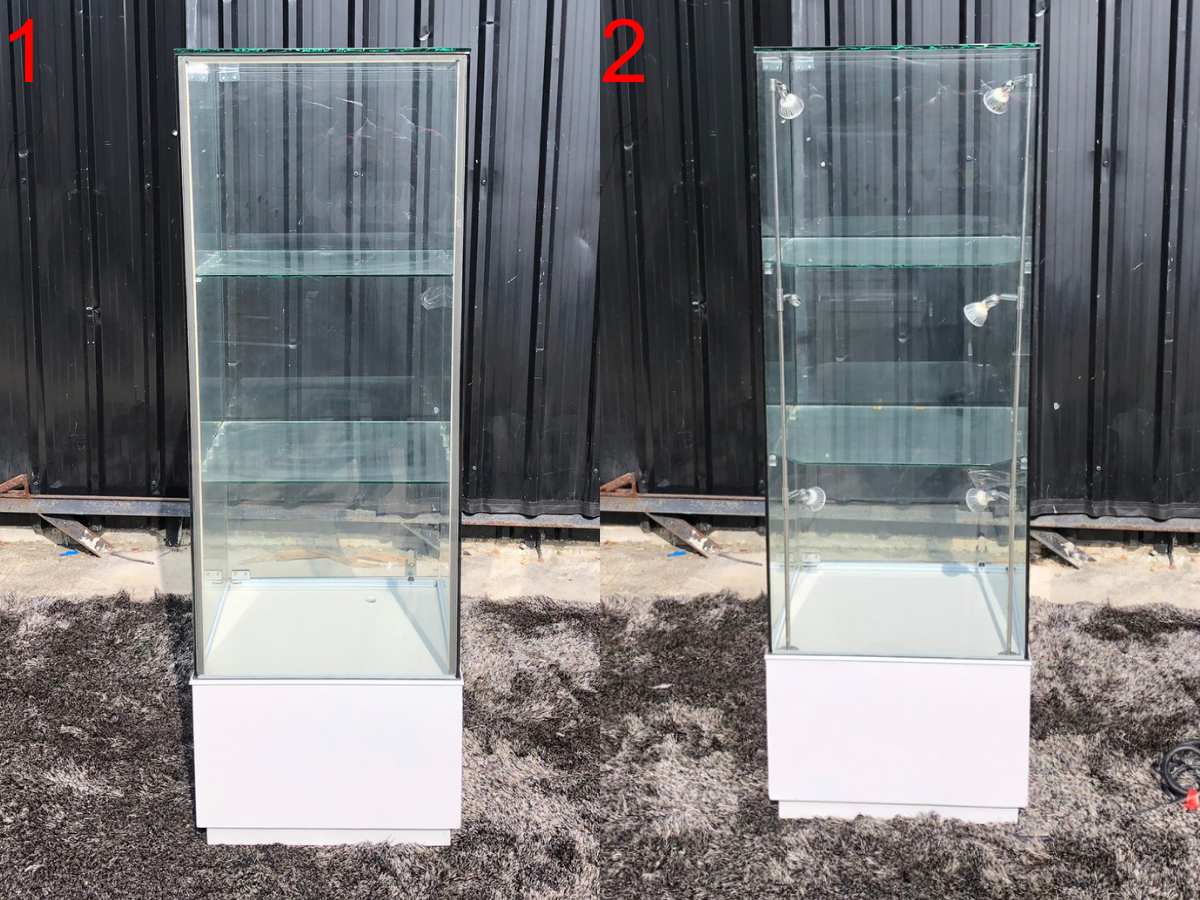 ตู้โชว์กระจก ตู้จิวเวลรี่ ตู้โชว์สินค้า ทรงสูง สีขาว(1)