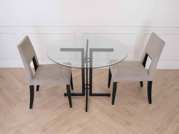 Round Glass Table with Black Metal Legs (There are many)