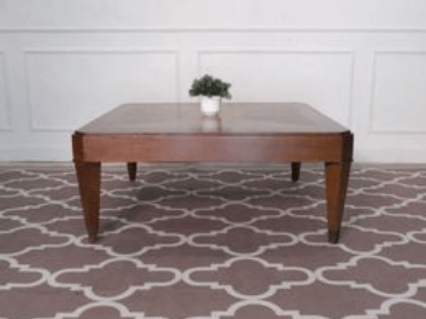 โต๊ะกลางโครงไม้สัก เฟอร์นิเจอร์โรงแรม มีลายวงกลมสีเหลือง (12)