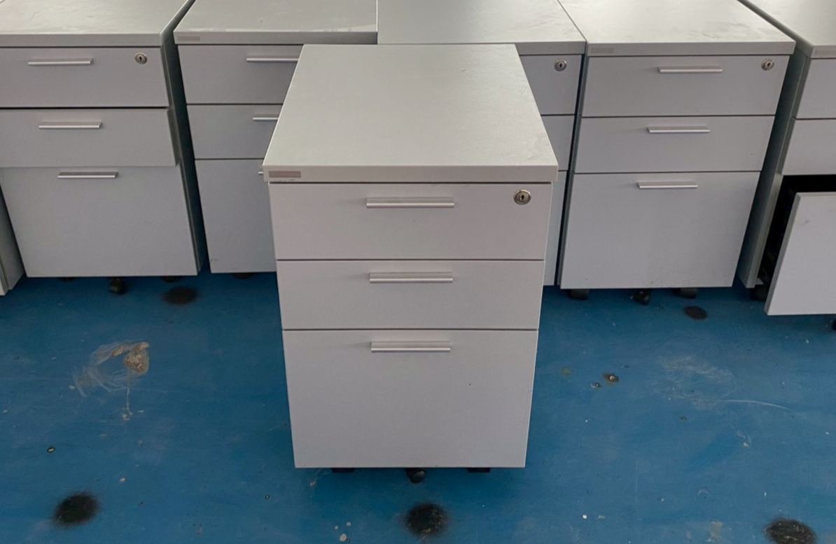 Rockworth Mobile Filing Cabinet, 3 Drawers with Wheels, Grey