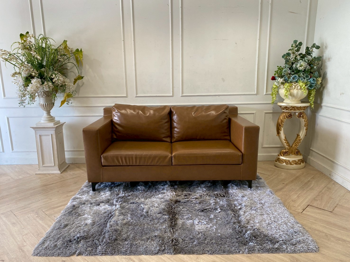 โซฟาหนัง สองที่นั่ง สีน้ำตาล (1)