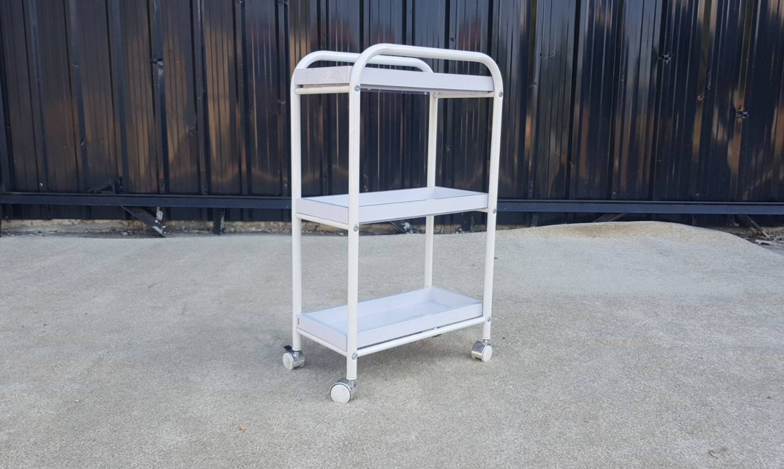 三层置物架，钢制支腿带脚轮，白色 (1)