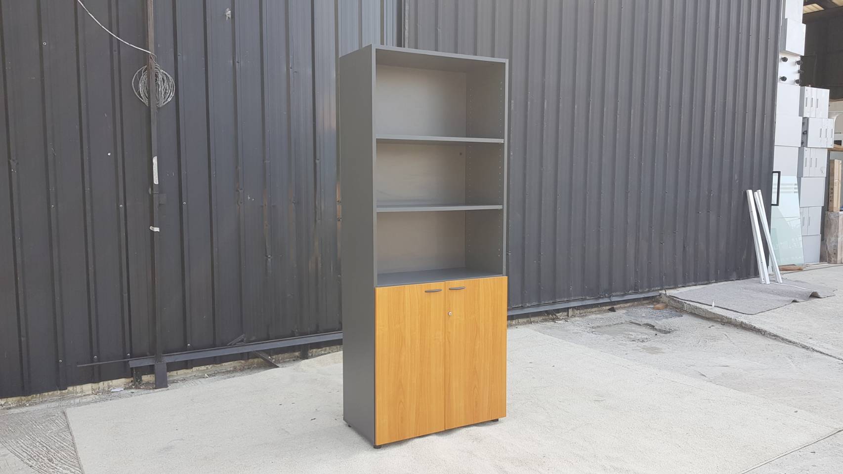 ตู้เอกสาร ทรงสูง 2 บานเปิด สีไม้/ดำ ยี่ห้อ Rockworth (9)