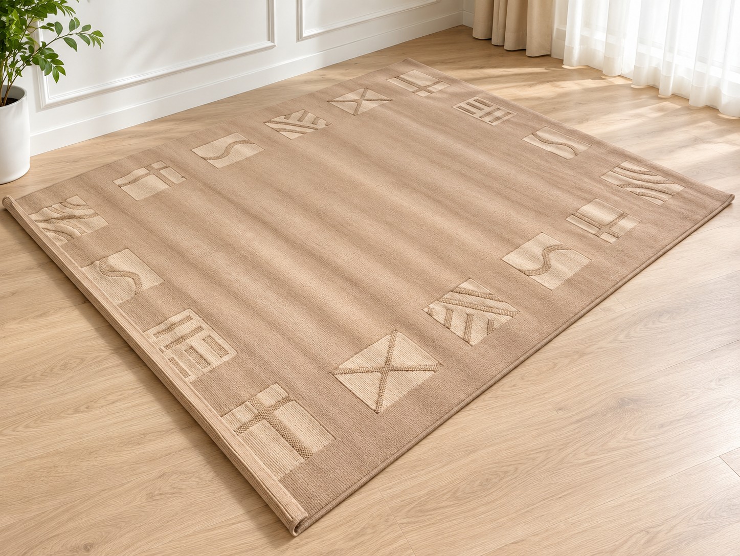 Beige geometric graphic rug