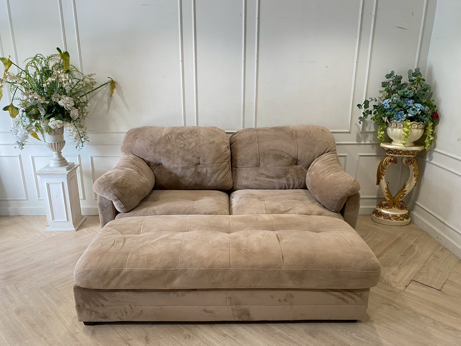 3-Piece, 2-Seater Sofa Set with Fabric Cushions, Cream