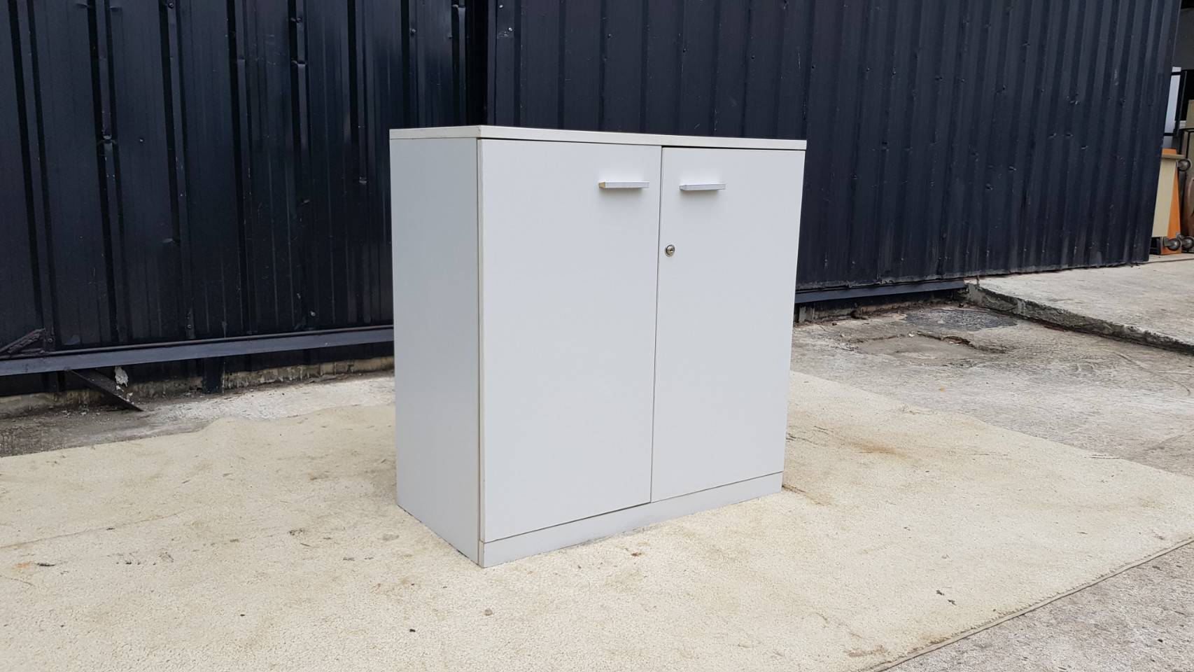 Two-door filing cabinet with gray MDF frame