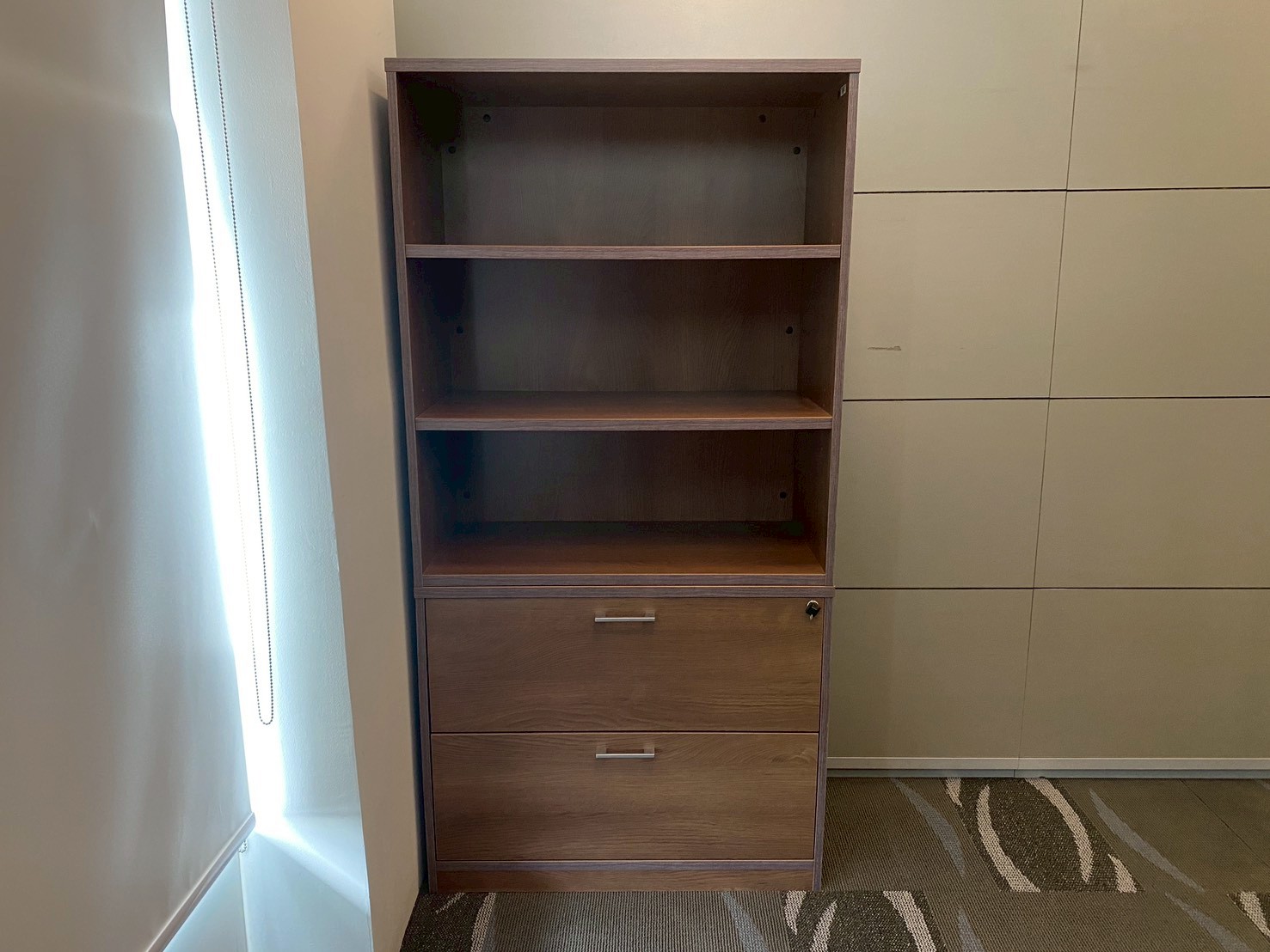 ตู้เอกสาร ทรงสูง 2 ลิ้นชัก 3 ชั้นวาง โครงไม้ สีน้ำตาล (36)