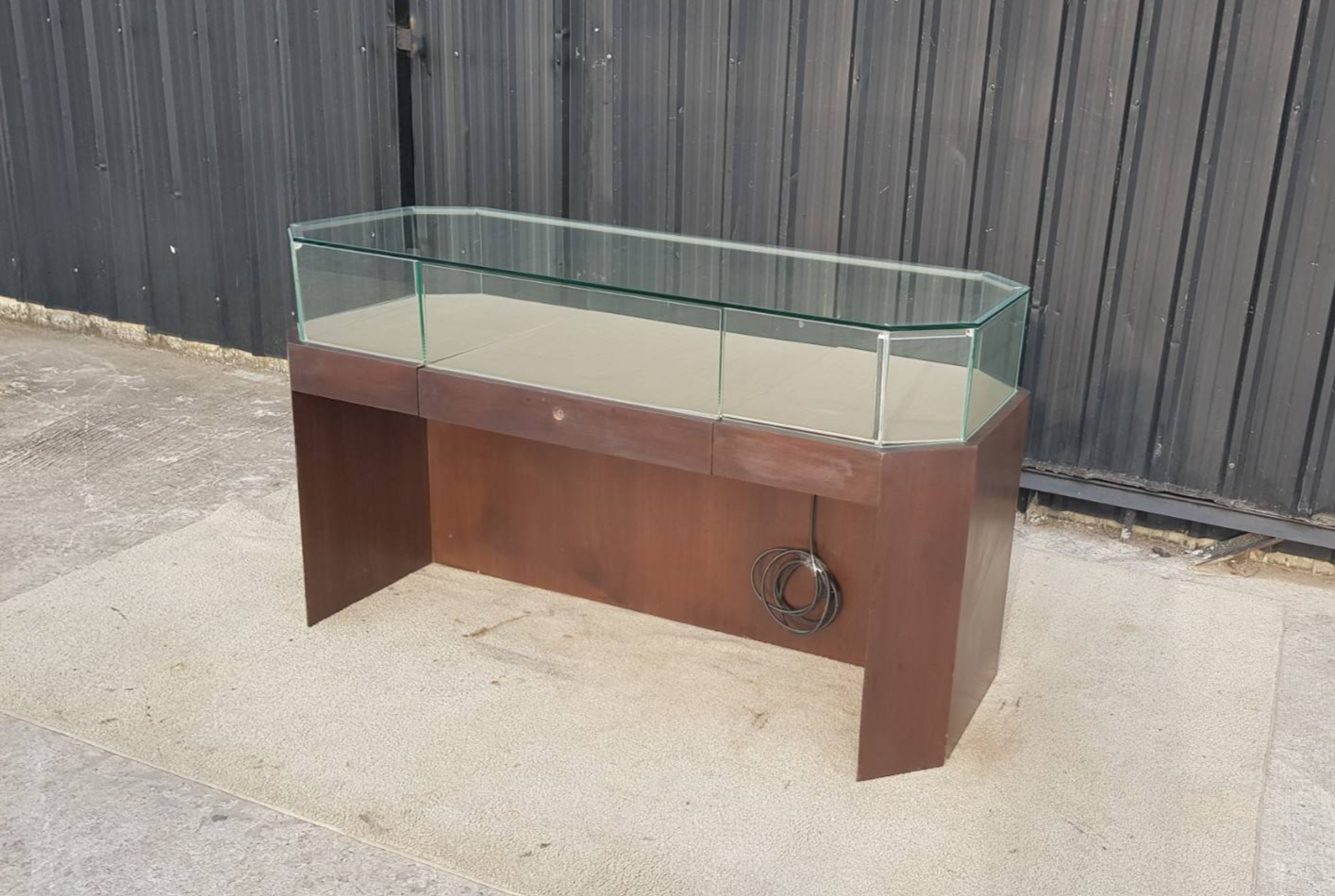 1-drawer jewelry cabinet + 2-door modern glass cabinet, dark brown and white